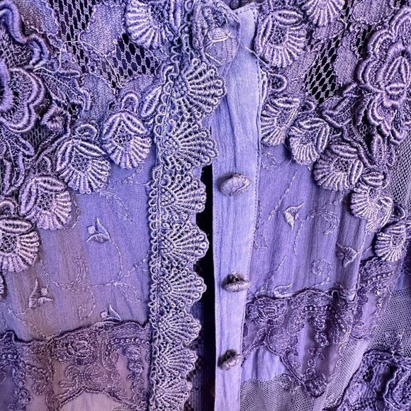Vintage Womens Purple Lavender Long Sleeve Button Up Shirt Top Medium Lace - Picture 4 of 13